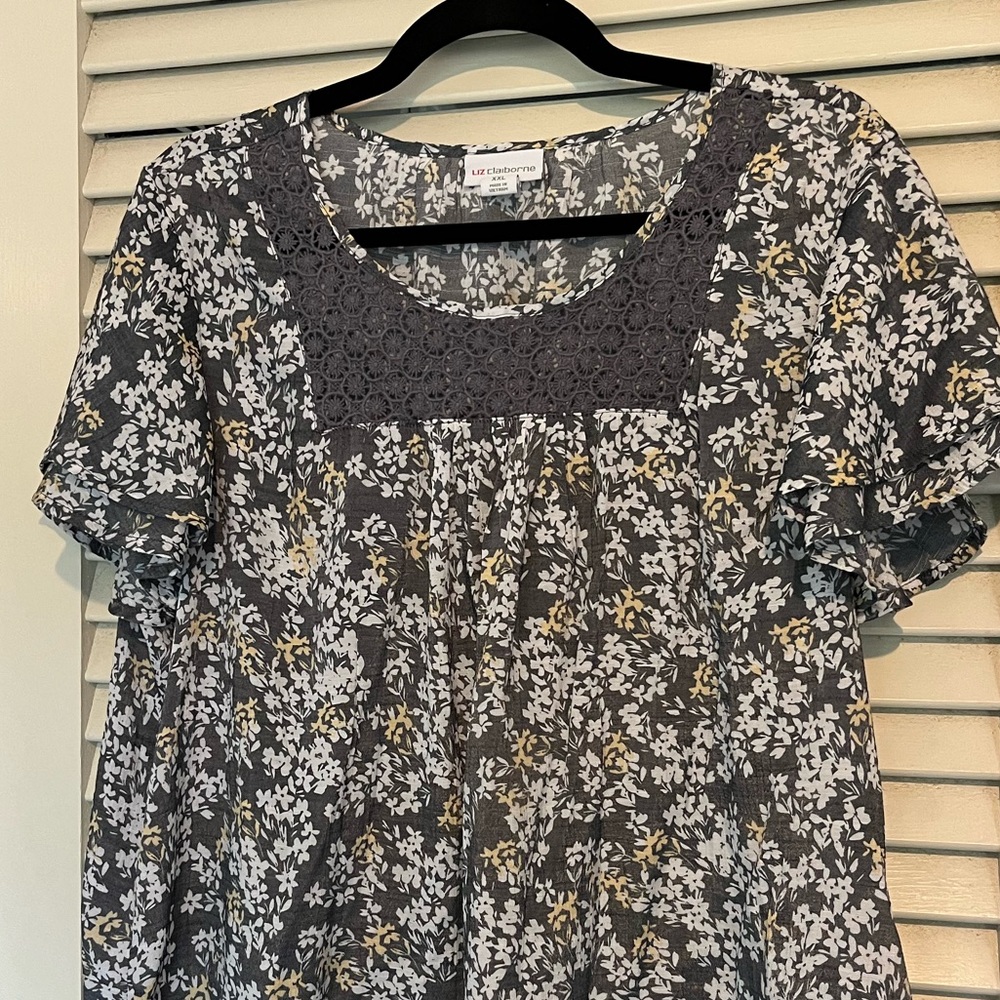 Liz Claiborne grey and yellow blouse.  Brand new!